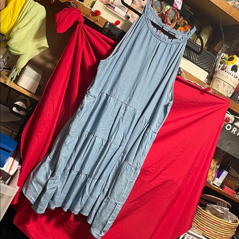 #348 size 3 torrid NWT Trapeze tender denim tiered dress with pockets